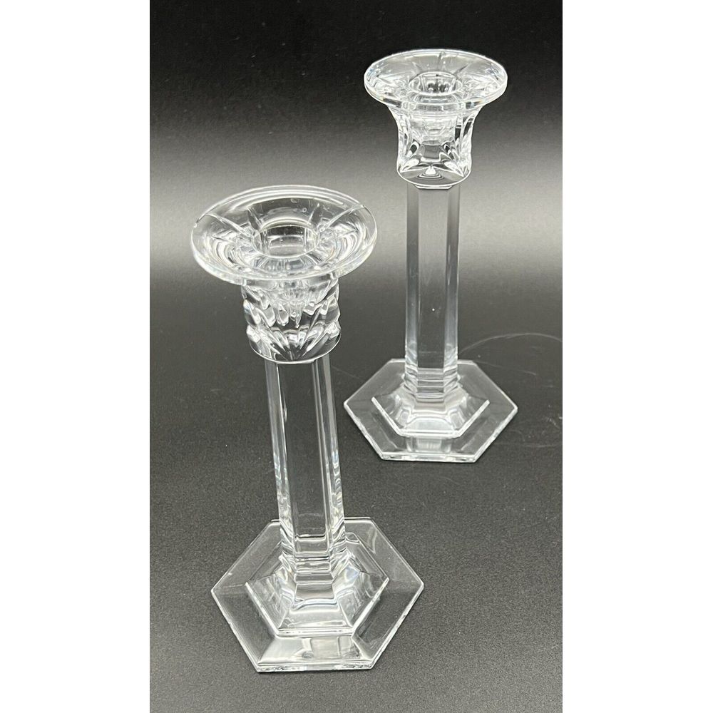 Set Of 2 Miller Rogaska‎ Clear Crystal Candle Holders 8 Inch Tall - Picture 13 of 15